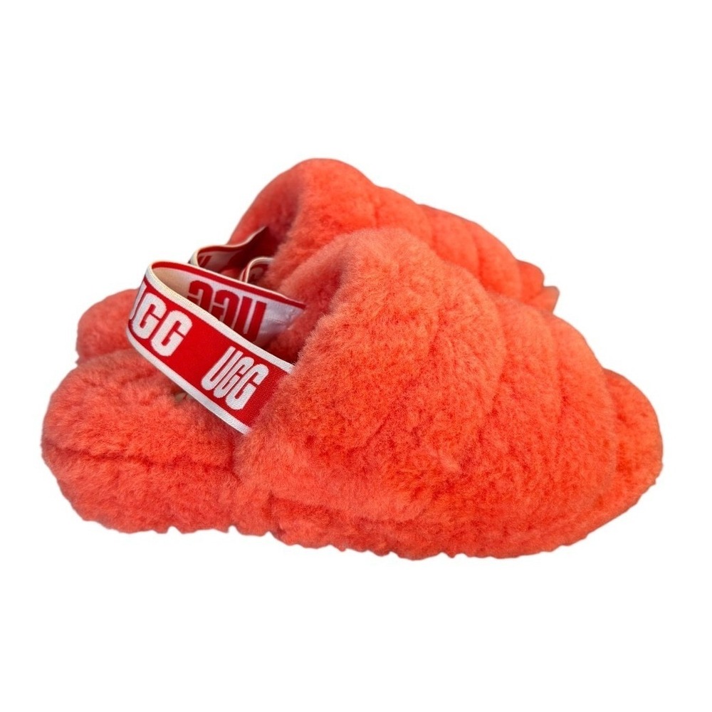 UGG Fluff Yeah Slide Coral Slipper Sz 6 Sheepskin Platform Slingback Shoes